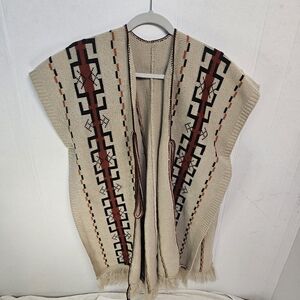 Geometric Southwestern Patterned Knit Cardigan Poncho Hipster Retro